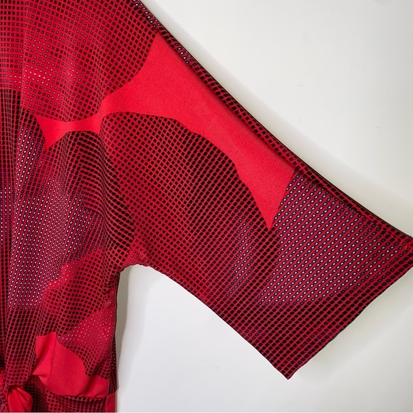 Clara Sun Woo Small Dolman Sleeve Blouse Top Red Side Tie Abstract Print EUC - Picture 3 of 7